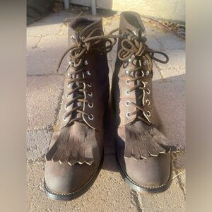 Vintage Justin Brown Leather Kiltie Lace-Up Roper Boots Men’s 5.5D / Women’s 7